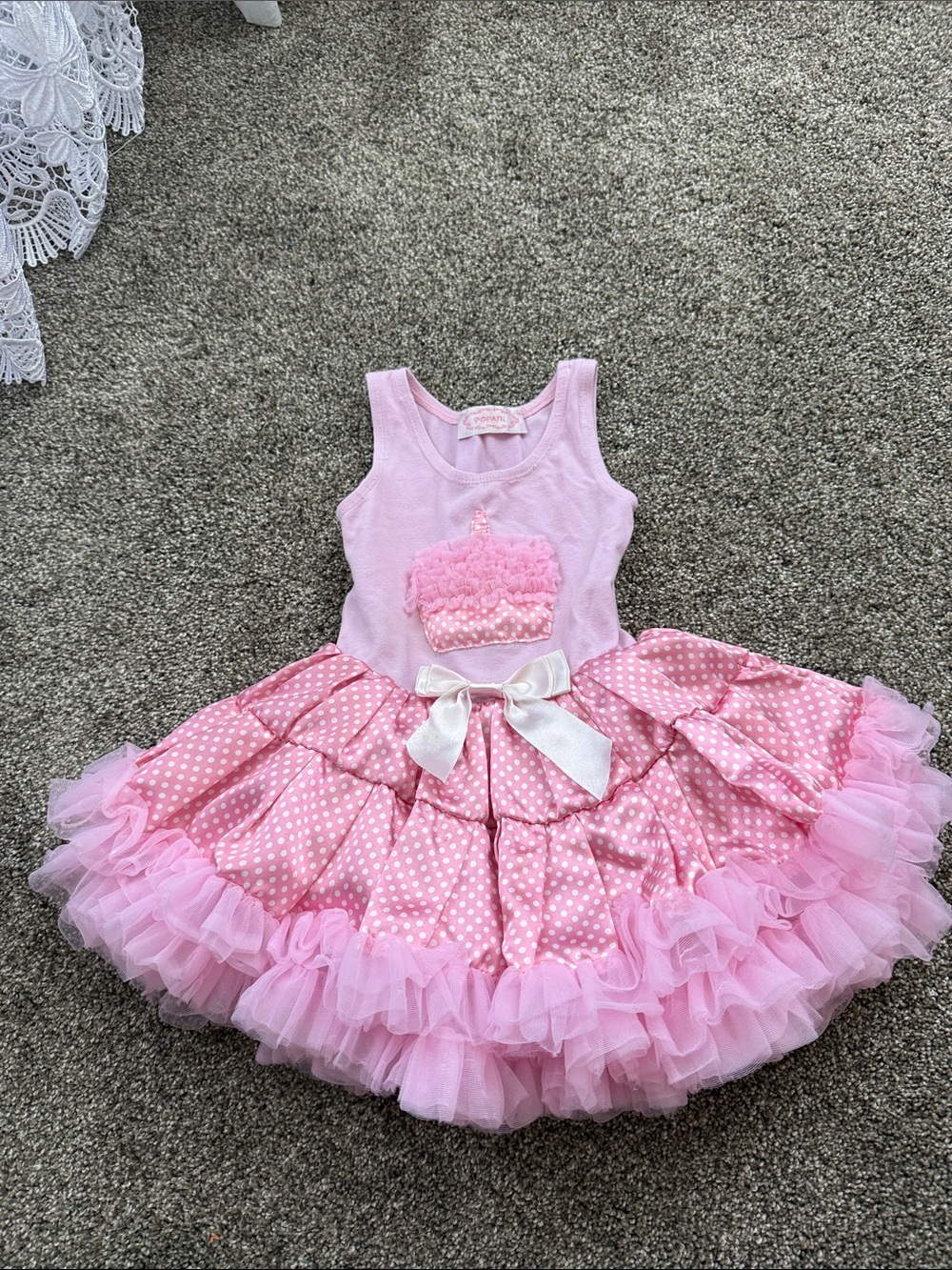 Popatu Pink Polka Dot Tutu Dress with Cupcake Appliqué